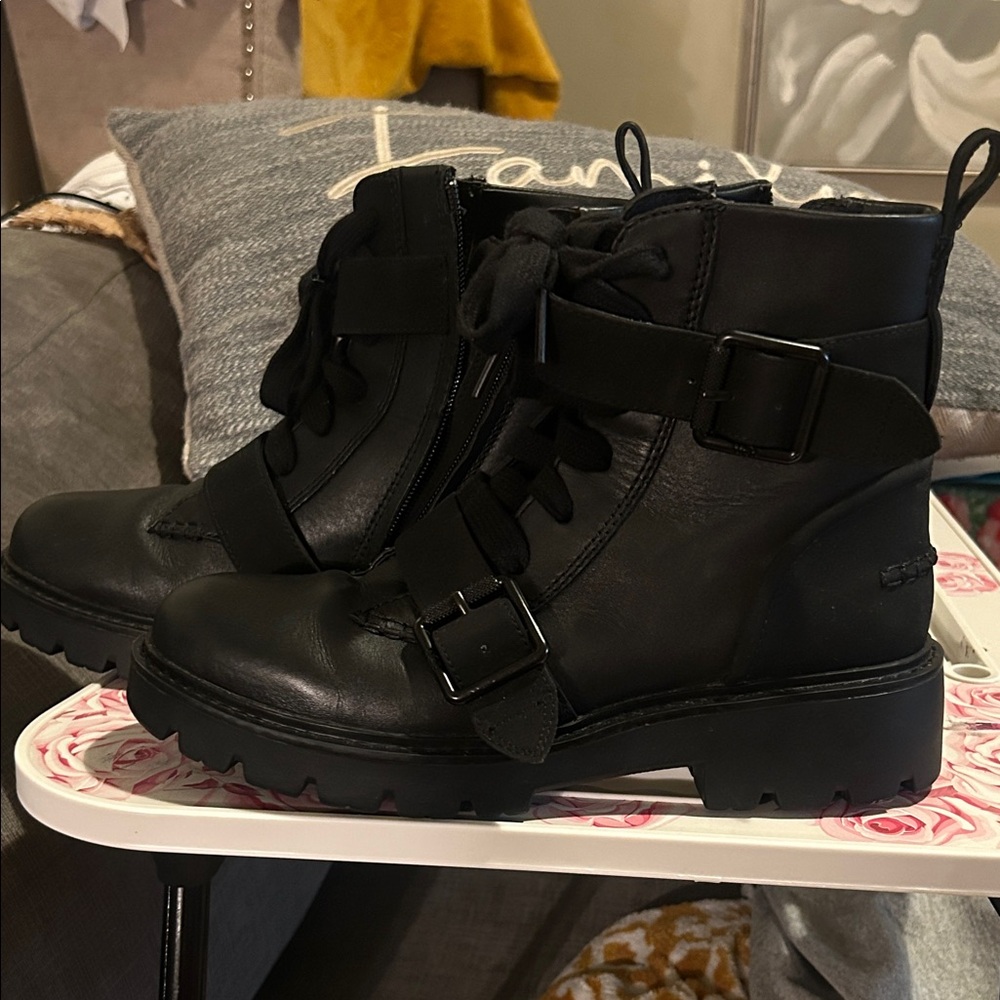 UGG Black Combat Boots with Buckle Detail